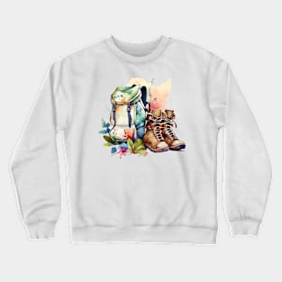 Backpack And Boots Watercolor Style Hiking Scene Crewneck Sweatshirt